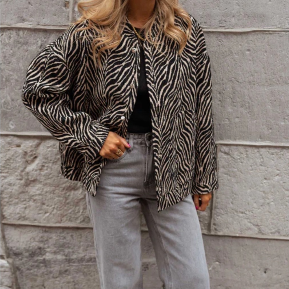 VTG Diva Zebra Print Lightweight Black White Blazer Jacket‎ Animal Print Size 18